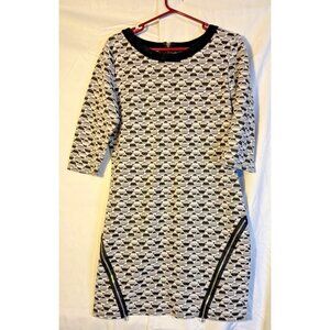 Gray Maximalist Retro Dress Womens XL Bodycon Eclectic Office Zipper Accents